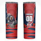 Personalized Sydney Roosters ANZAC Tribute Skinny Tumbler Poppy Field Soldier Silhouette Aboriginal Rugby Mascot
