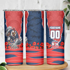 Personalized Sydney Roosters ANZAC Tribute Skinny Tumbler Poppy Field Soldier Silhouette Aboriginal Rugby Mascot