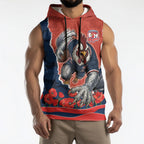Personalized Sydney Roosters ANZAC Tribute Sleeveless Hoodie Poppy Field Soldier Silhouette Aboriginal Rugby Mascot