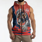 Personalized Sydney Roosters ANZAC Tribute Sleeveless Zip Hoodie Poppy Field Soldier Silhouette Aboriginal Rugby Mascot