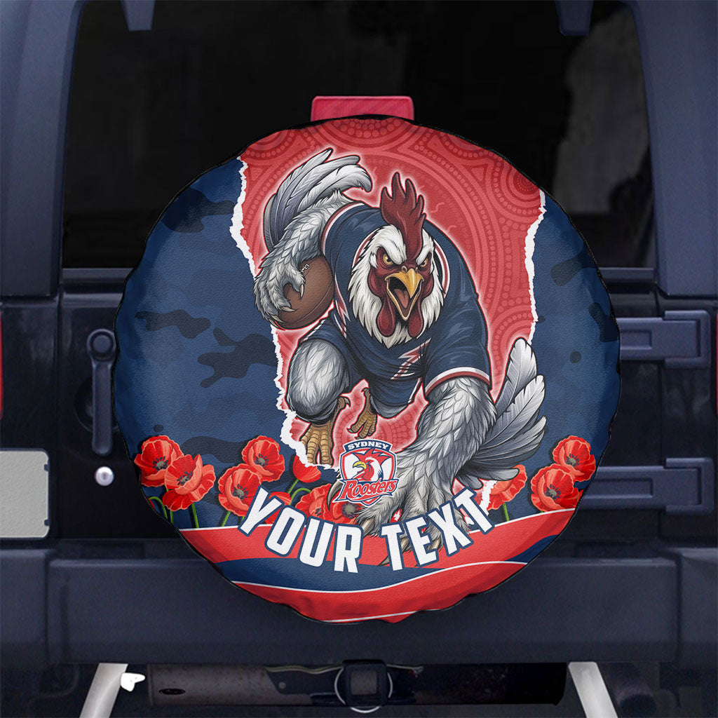 Personalized Sydney Roosters ANZAC Tribute Spare Tire Cover Poppy Field Soldier Silhouette Aboriginal Rugby Mascot