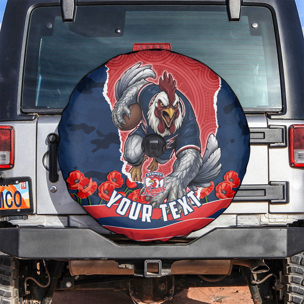 Personalized Sydney Roosters ANZAC Tribute Spare Tire Cover Poppy Field Soldier Silhouette Aboriginal Rugby Mascot