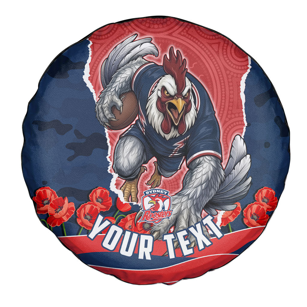 Personalized Sydney Roosters ANZAC Tribute Spare Tire Cover Poppy Field Soldier Silhouette Aboriginal Rugby Mascot