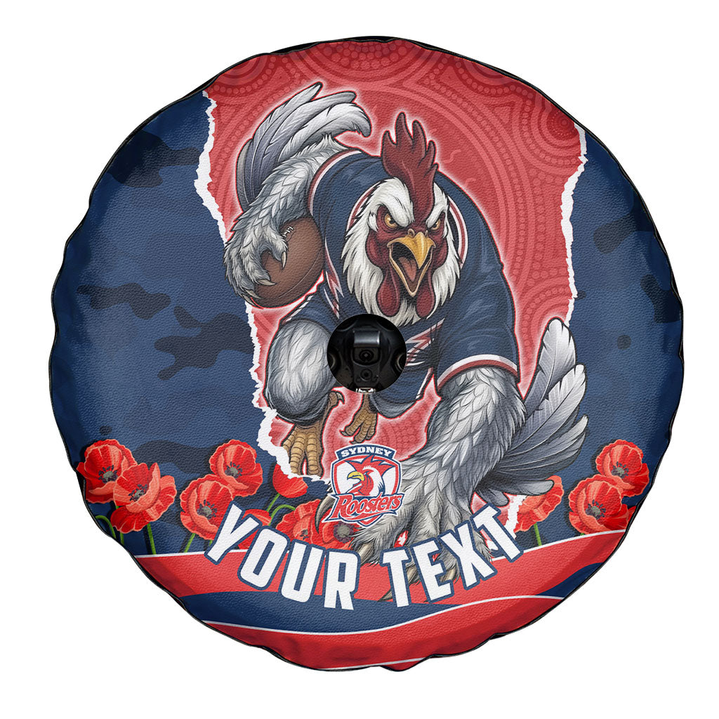 Personalized Sydney Roosters ANZAC Tribute Spare Tire Cover Poppy Field Soldier Silhouette Aboriginal Rugby Mascot