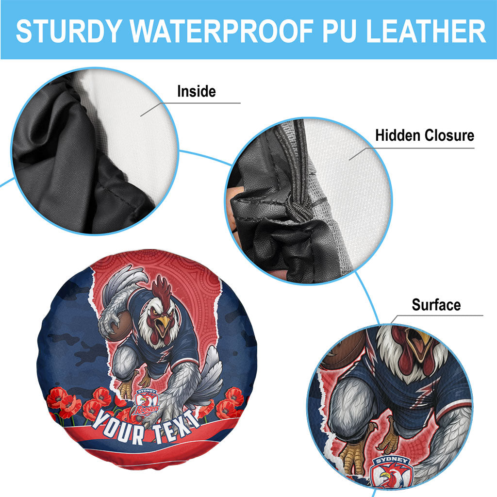 Personalized Sydney Roosters ANZAC Tribute Spare Tire Cover Poppy Field Soldier Silhouette Aboriginal Rugby Mascot