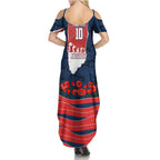 Personalized Sydney Roosters ANZAC Tribute Summer Maxi Dress Poppy Field Soldier Silhouette Aboriginal Rugby Mascot