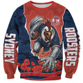 Personalized Sydney Roosters ANZAC Tribute Sweatshirt Poppy Field Soldier Silhouette Aboriginal Rugby Mascot