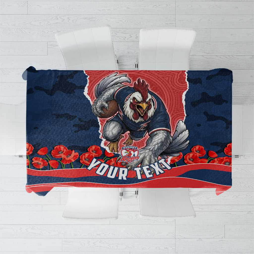 Personalized Sydney Roosters ANZAC Tribute Tablecloth Poppy Field Soldier Silhouette Aboriginal Rugby Mascot