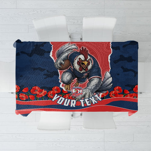 Personalized Sydney Roosters ANZAC Tribute Tablecloth Poppy Field Soldier Silhouette Aboriginal Rugby Mascot