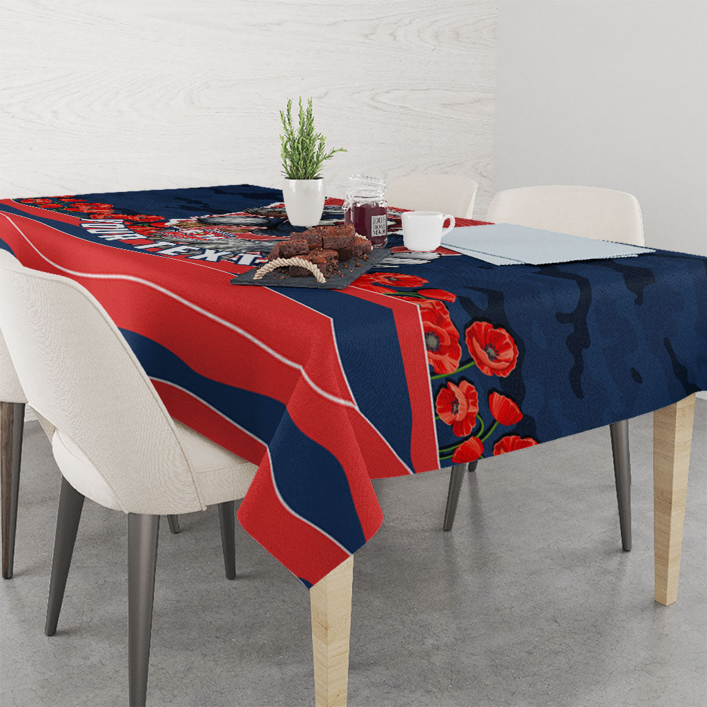Personalized Sydney Roosters ANZAC Tribute Tablecloth Poppy Field Soldier Silhouette Aboriginal Rugby Mascot