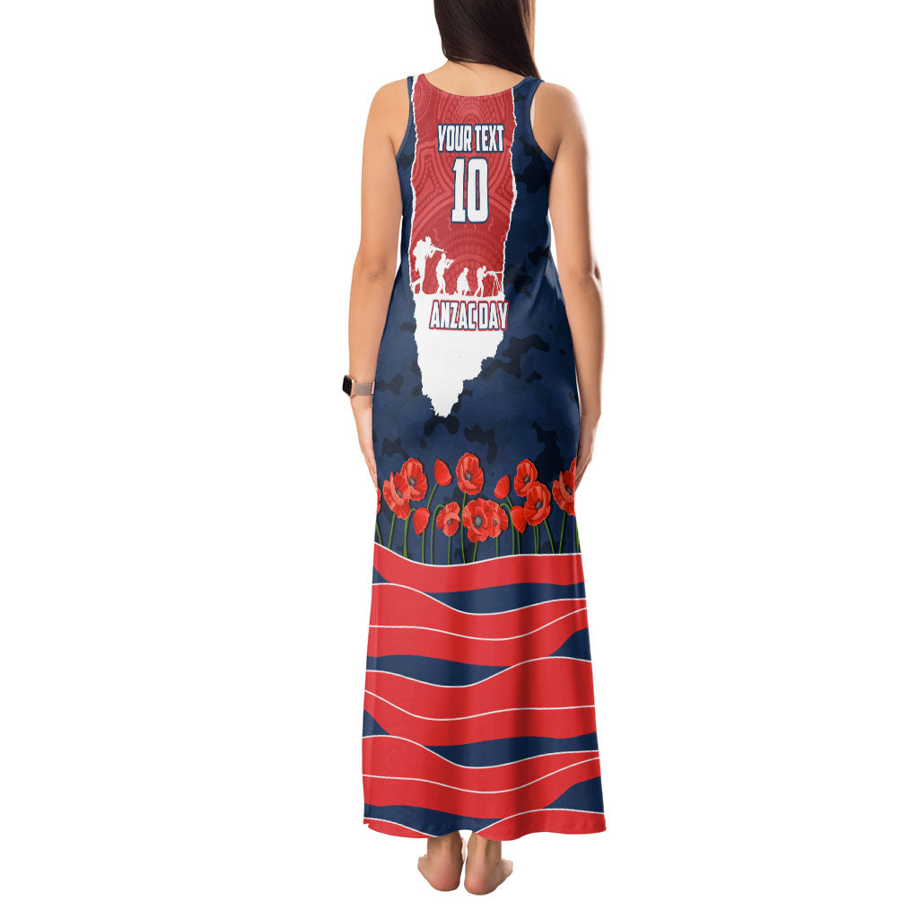 Personalized Sydney Roosters ANZAC Tribute Tank Maxi Dress Poppy Field Soldier Silhouette Aboriginal Rugby Mascot