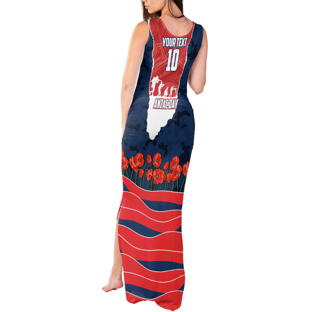 Personalized Sydney Roosters ANZAC Tribute Tank Maxi Dress Poppy Field Soldier Silhouette Aboriginal Rugby Mascot