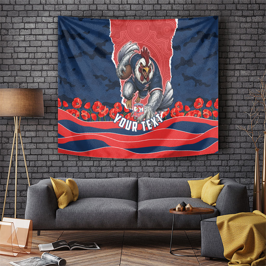 Personalized Sydney Roosters ANZAC Tribute Tapestry Poppy Field Soldier Silhouette Aboriginal Rugby Mascot