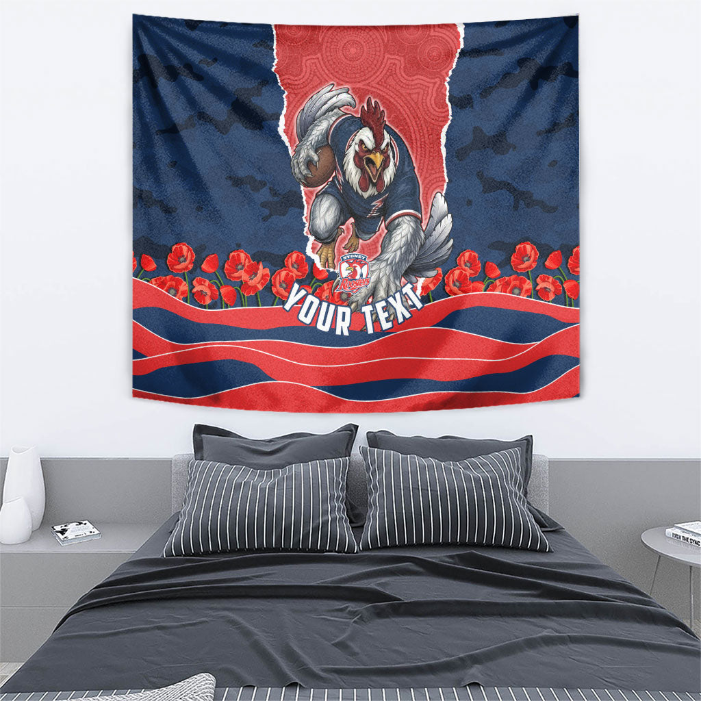 Personalized Sydney Roosters ANZAC Tribute Tapestry Poppy Field Soldier Silhouette Aboriginal Rugby Mascot
