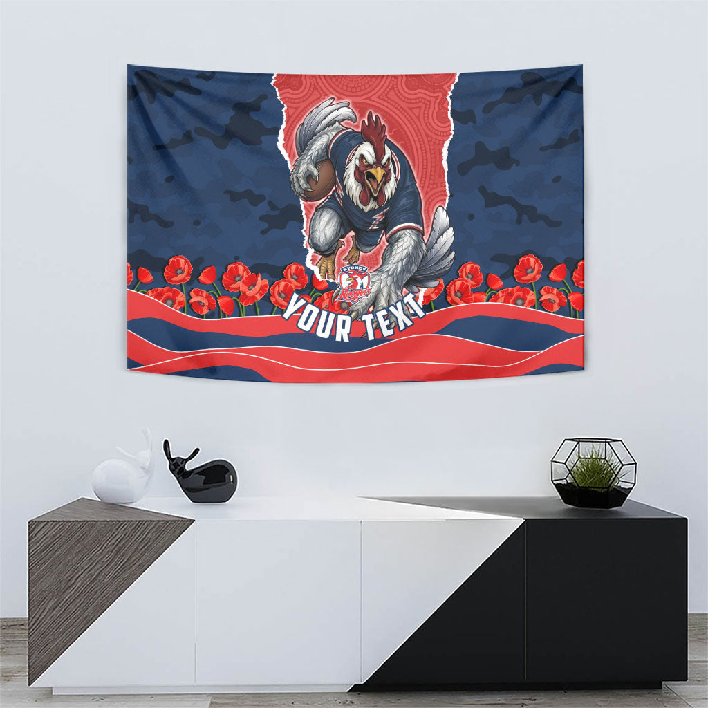 Personalized Sydney Roosters ANZAC Tribute Tapestry Poppy Field Soldier Silhouette Aboriginal Rugby Mascot