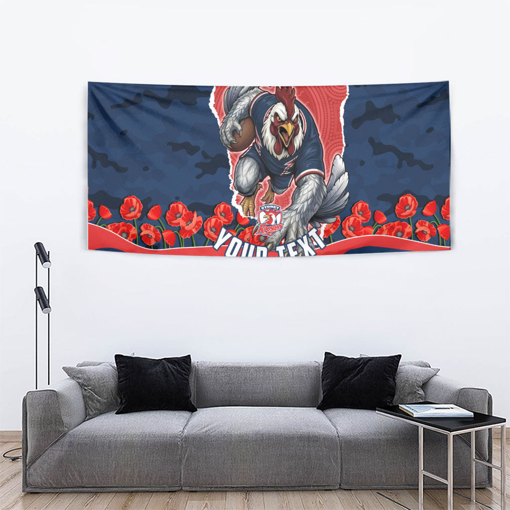 Personalized Sydney Roosters ANZAC Tribute Tapestry Poppy Field Soldier Silhouette Aboriginal Rugby Mascot