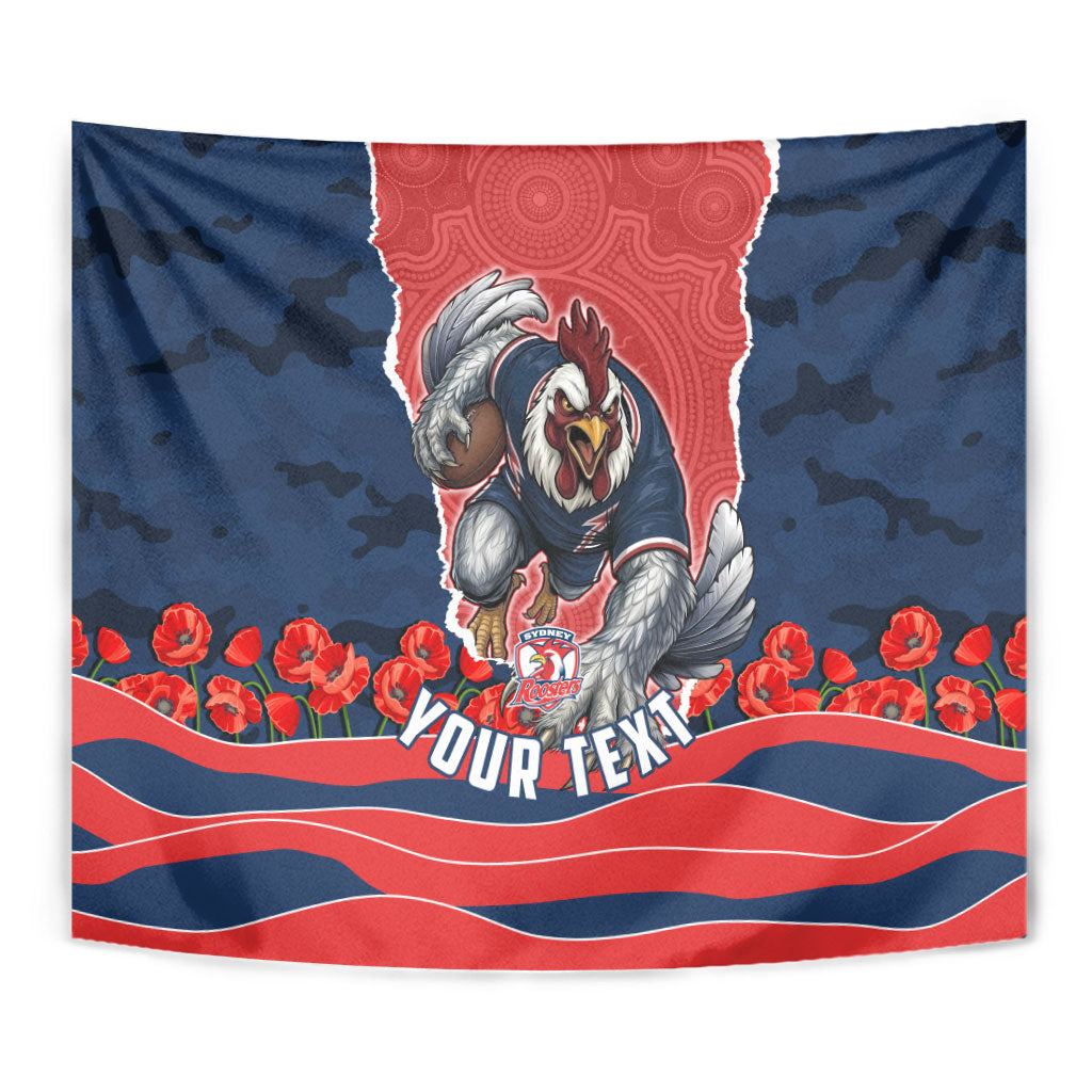 Personalized Sydney Roosters ANZAC Tribute Tapestry Poppy Field Soldier Silhouette Aboriginal Rugby Mascot