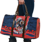 Personalized Sydney Roosters ANZAC Tribute Travel Bag Poppy Field Soldier Silhouette Aboriginal Rugby Mascot