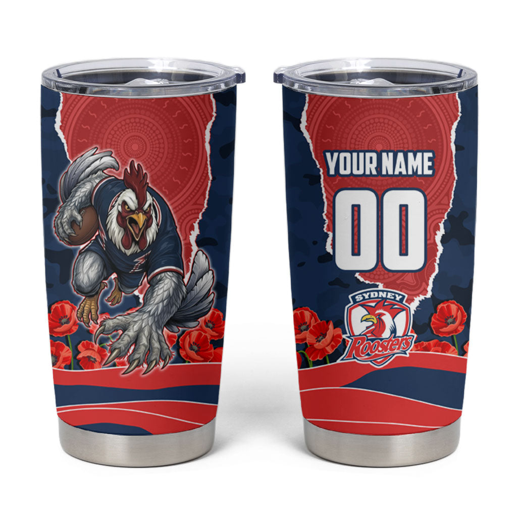 Personalized Sydney Roosters ANZAC Tribute Tumbler Cup Poppy Field Soldier Silhouette Aboriginal Rugby Mascot