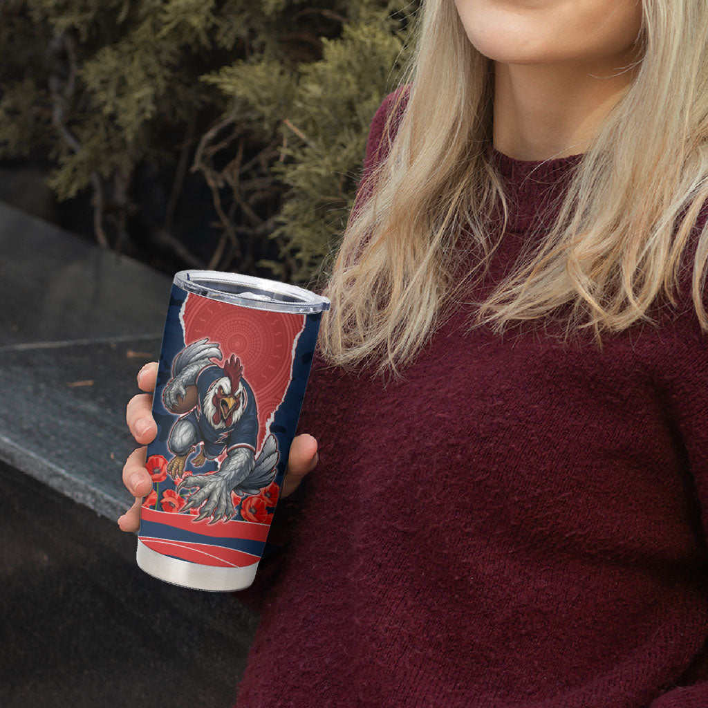 Personalized Sydney Roosters ANZAC Tribute Tumbler Cup Poppy Field Soldier Silhouette Aboriginal Rugby Mascot