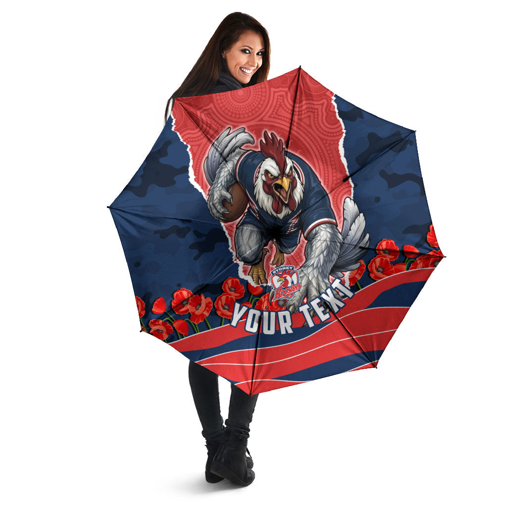 Personalized Sydney Roosters ANZAC Tribute Umbrella Poppy Field Soldier Silhouette Aboriginal Rugby Mascot