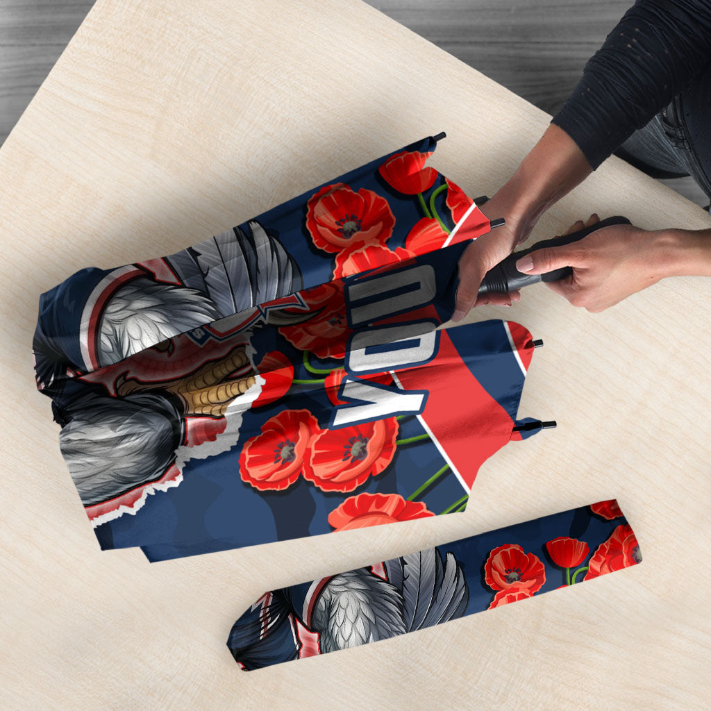 Personalized Sydney Roosters ANZAC Tribute Umbrella Poppy Field Soldier Silhouette Aboriginal Rugby Mascot