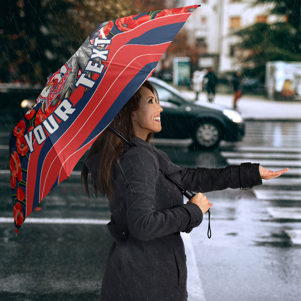 Personalized Sydney Roosters ANZAC Tribute Umbrella Poppy Field Soldier Silhouette Aboriginal Rugby Mascot