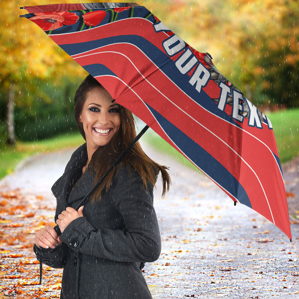 Personalized Sydney Roosters ANZAC Tribute Umbrella Poppy Field Soldier Silhouette Aboriginal Rugby Mascot