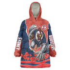 Personalized Sydney Roosters ANZAC Tribute Wearable Blanket Hoodie Poppy Field Soldier Silhouette Aboriginal Rugby Mascot