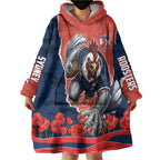 Personalized Sydney Roosters ANZAC Tribute Wearable Blanket Hoodie Poppy Field Soldier Silhouette Aboriginal Rugby Mascot