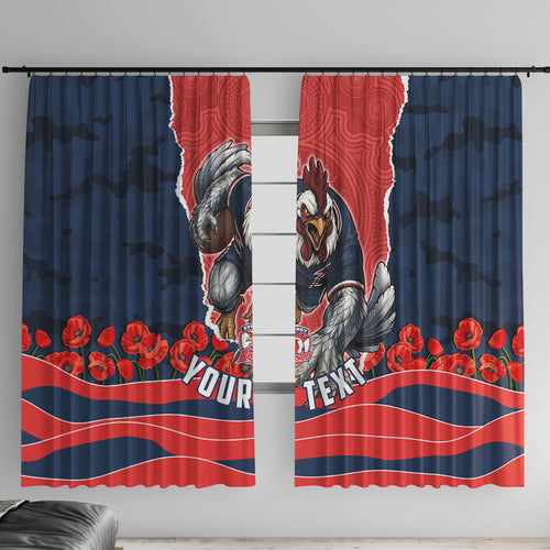 Personalized Sydney Roosters ANZAC Tribute Window Curtain Poppy Field Soldier Silhouette Aboriginal Rugby Mascot