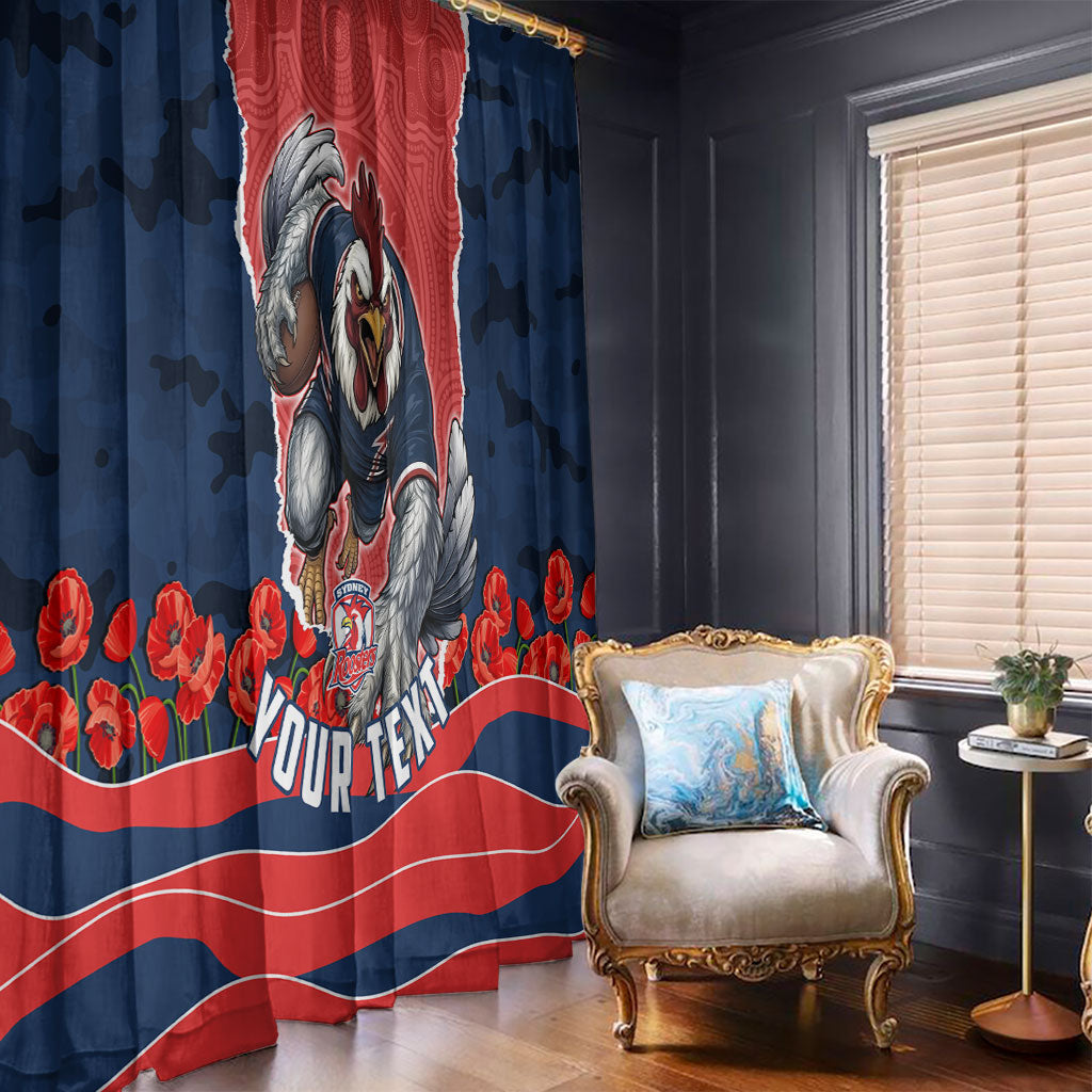 Personalized Sydney Roosters ANZAC Tribute Window Curtain Poppy Field Soldier Silhouette Aboriginal Rugby Mascot