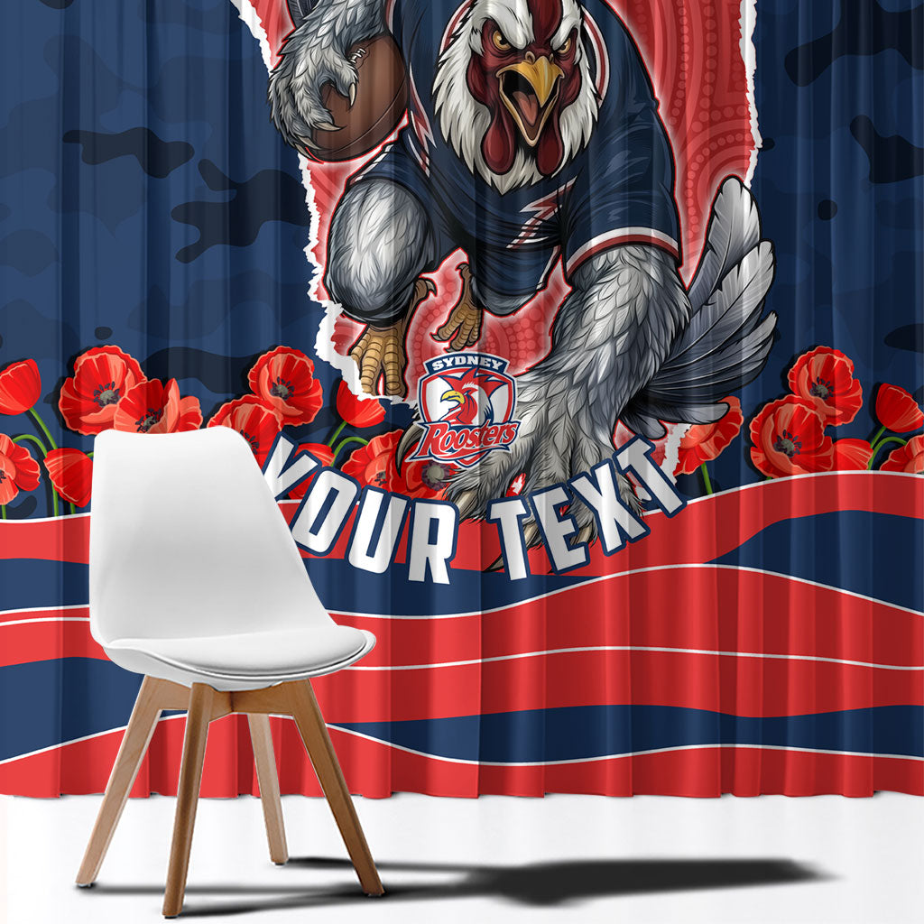 Personalized Sydney Roosters ANZAC Tribute Window Curtain Poppy Field Soldier Silhouette Aboriginal Rugby Mascot