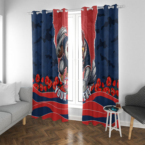 Personalized Sydney Roosters ANZAC Tribute Window Curtain Poppy Field Soldier Silhouette Aboriginal Rugby Mascot