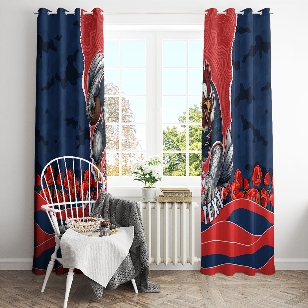 Personalized Sydney Roosters ANZAC Tribute Window Curtain Poppy Field Soldier Silhouette Aboriginal Rugby Mascot