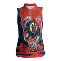 Personalized Sydney Roosters ANZAC Tribute Women Sleeveless Polo Shirt Poppy Field Soldier Silhouette Aboriginal Rugby Mascot