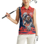 Personalized Sydney Roosters ANZAC Tribute Women Sleeveless Polo Shirt Poppy Field Soldier Silhouette Aboriginal Rugby Mascot