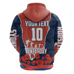 Personalized Sydney Roosters ANZAC Tribute Zip Hoodie Poppy Field Soldier Silhouette Aboriginal Rugby Mascot