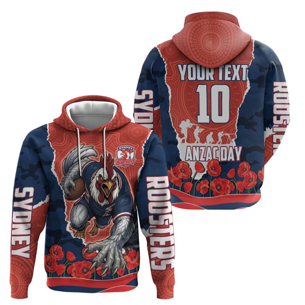 Personalized Sydney Roosters ANZAC Tribute Zip Hoodie Poppy Field Soldier Silhouette Aboriginal Rugby Mascot