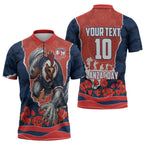 Personalized Sydney Roosters ANZAC Tribute Zipper Polo Shirt Poppy Field Soldier Silhouette Aboriginal Rugby Mascot
