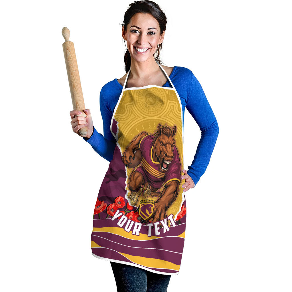 Personalized Brisbane Broncos ANZAC Tribute Apron Poppy Field Soldier Silhouette Aboriginal Rugby Mascot