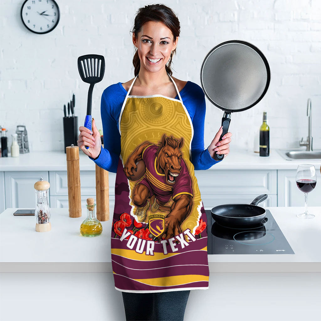 Personalized Brisbane Broncos ANZAC Tribute Apron Poppy Field Soldier Silhouette Aboriginal Rugby Mascot