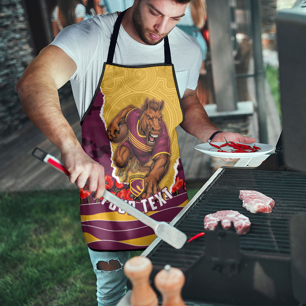 Personalized Brisbane Broncos ANZAC Tribute Apron Poppy Field Soldier Silhouette Aboriginal Rugby Mascot