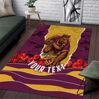 Personalized Brisbane Broncos ANZAC Tribute Area Rug Poppy Field Soldier Silhouette Aboriginal Rugby Mascot