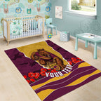 Personalized Brisbane Broncos ANZAC Tribute Area Rug Poppy Field Soldier Silhouette Aboriginal Rugby Mascot