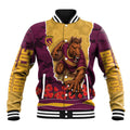Personalized Brisbane Broncos ANZAC Tribute Baseball Jacket Poppy Field Soldier Silhouette Aboriginal Rugby Mascot