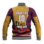 Personalized Brisbane Broncos ANZAC Tribute Baseball Jacket Poppy Field Soldier Silhouette Aboriginal Rugby Mascot