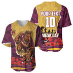 Personalized Brisbane Broncos ANZAC Tribute Baseball Jersey Poppy Field Soldier Silhouette Aboriginal Rugby Mascot