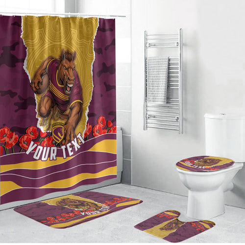 Personalized Brisbane Broncos ANZAC Tribute Bathroom Set Poppy Field Soldier Silhouette Aboriginal Rugby Mascot