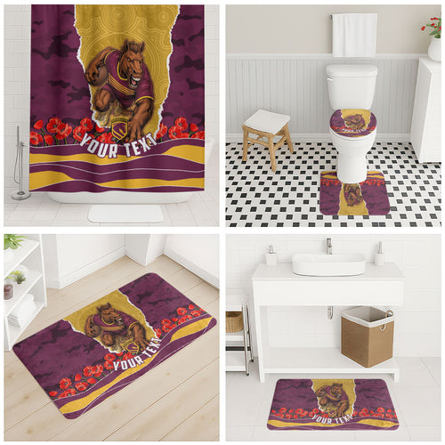 Personalized Brisbane Broncos ANZAC Tribute Bathroom Set Poppy Field Soldier Silhouette Aboriginal Rugby Mascot